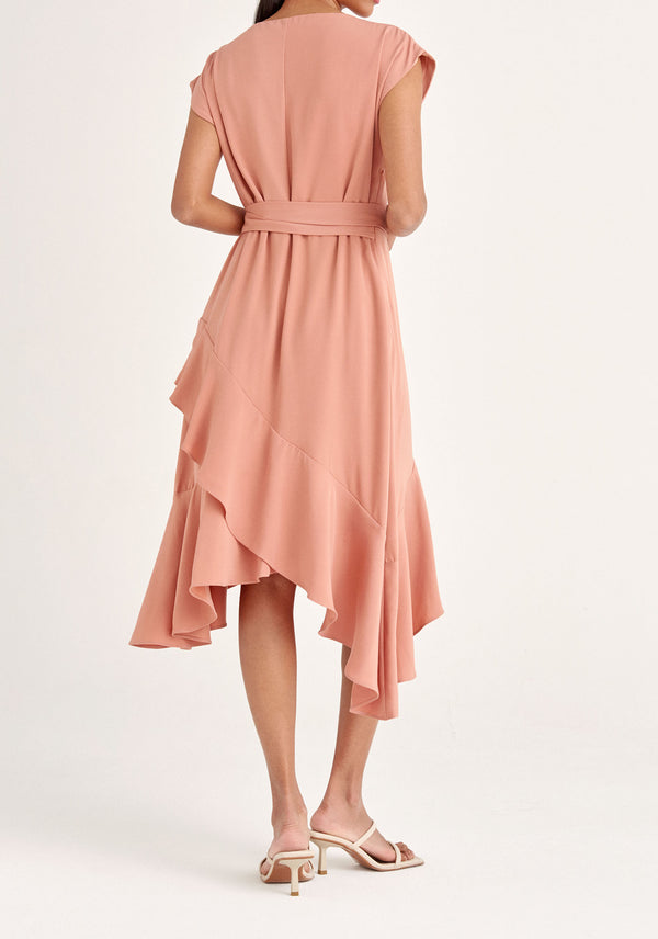 Paisie Belted Boat Neck Dress in Pink Back